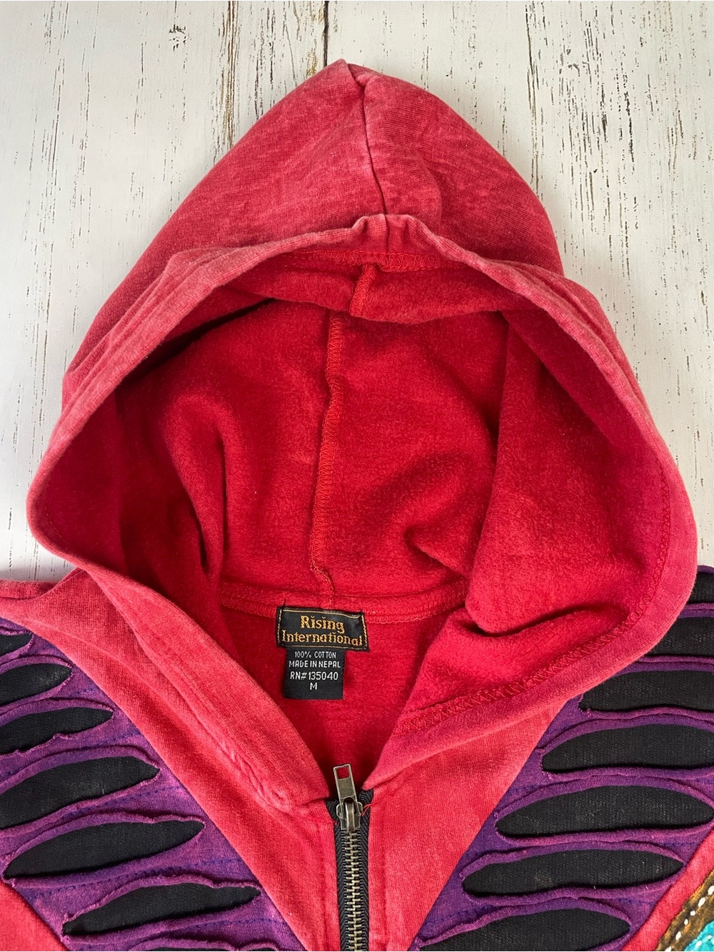 Rising International Patchwork Embroidered Long Zip Up Hoodie *Made in Nepal - Picture 9 of 16
